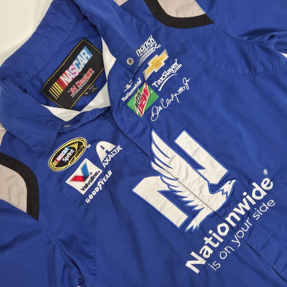 Nascar Dale Earnhardt Jr JH Design Nationwide Pit Shirt Mens M Blue Button Down
